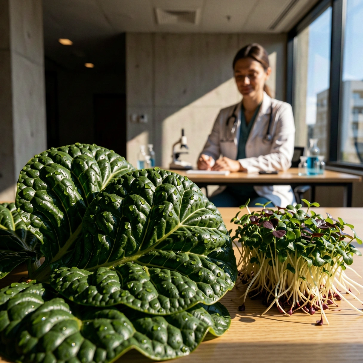Vegetales frescos en entorno clínico de diseño
